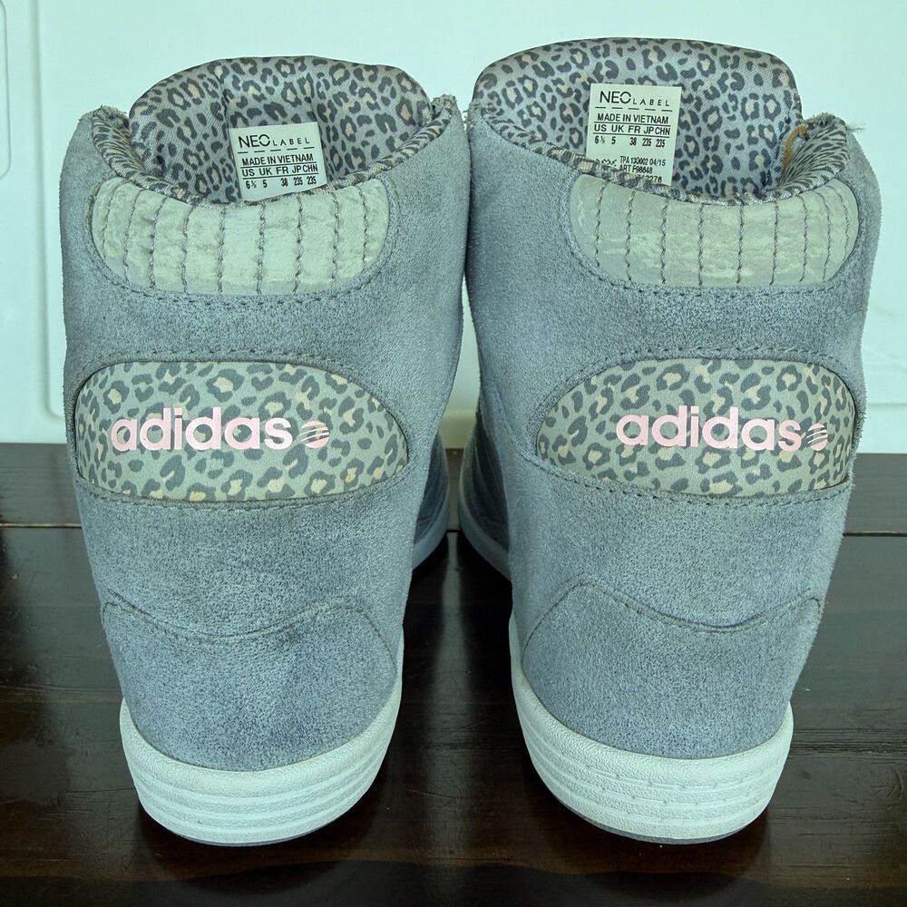 adidas NEO Super Women's Gray Suede High Top Wedge Leopard Sneakers Size 6.5 - Picture 6 of 10